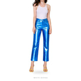 Women's Metallic Blue Sheepskin Flared Leather Pants – view 5