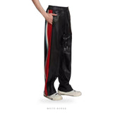 Men's Black and Red Lambskin Leather Track Pants – view 3