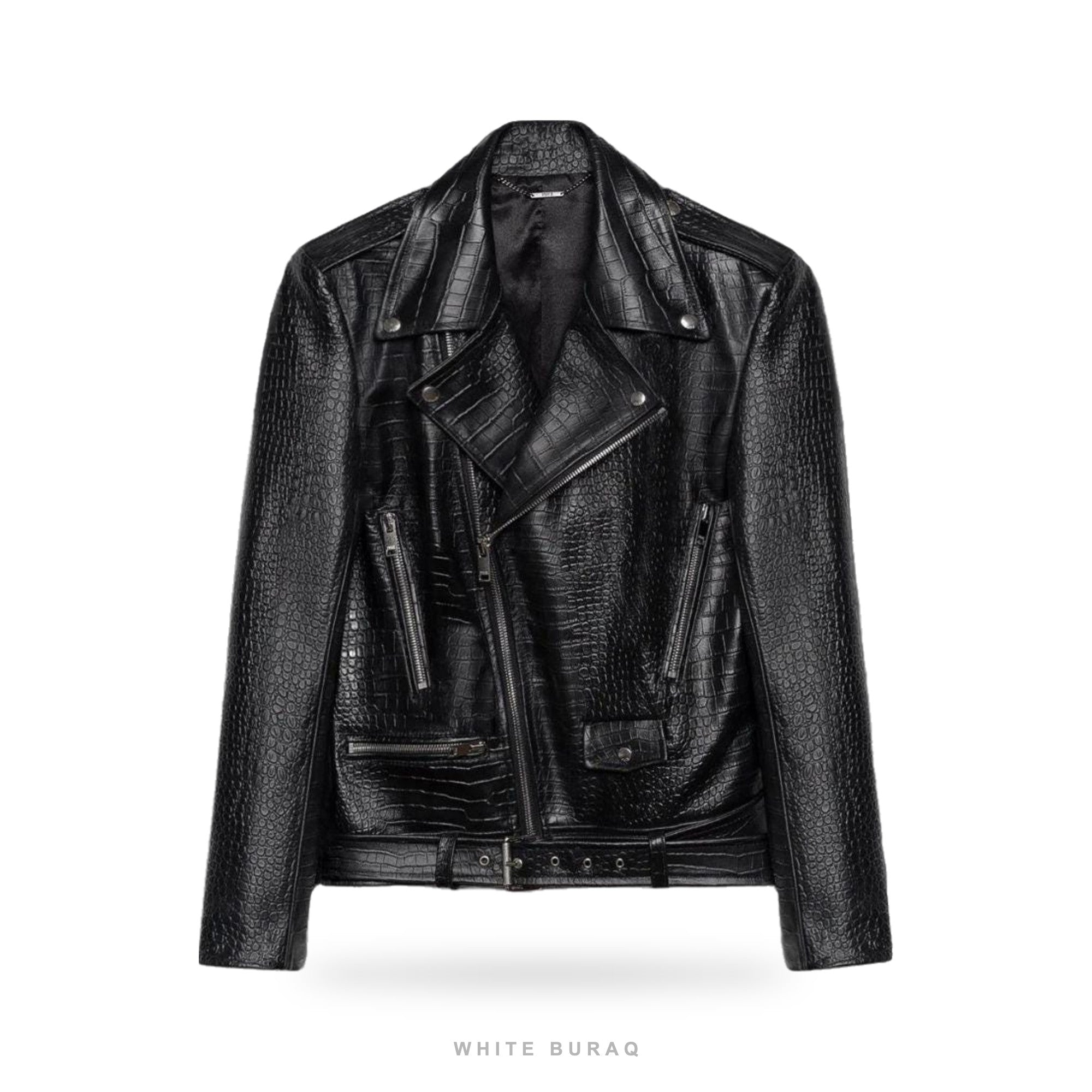 Men's Black Croc-Embossed Lambskin Biker Jacket