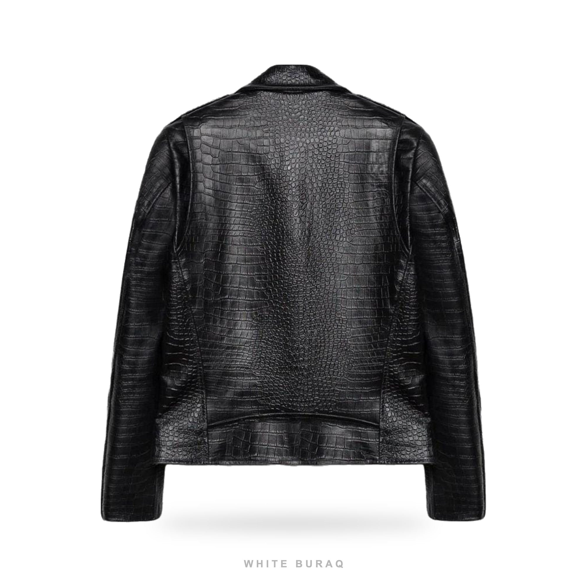Men's Black Croc-Embossed Lambskin Biker Jacket – view 3