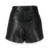 Women's Black Lambskin Leather Biker Shorts – view 2