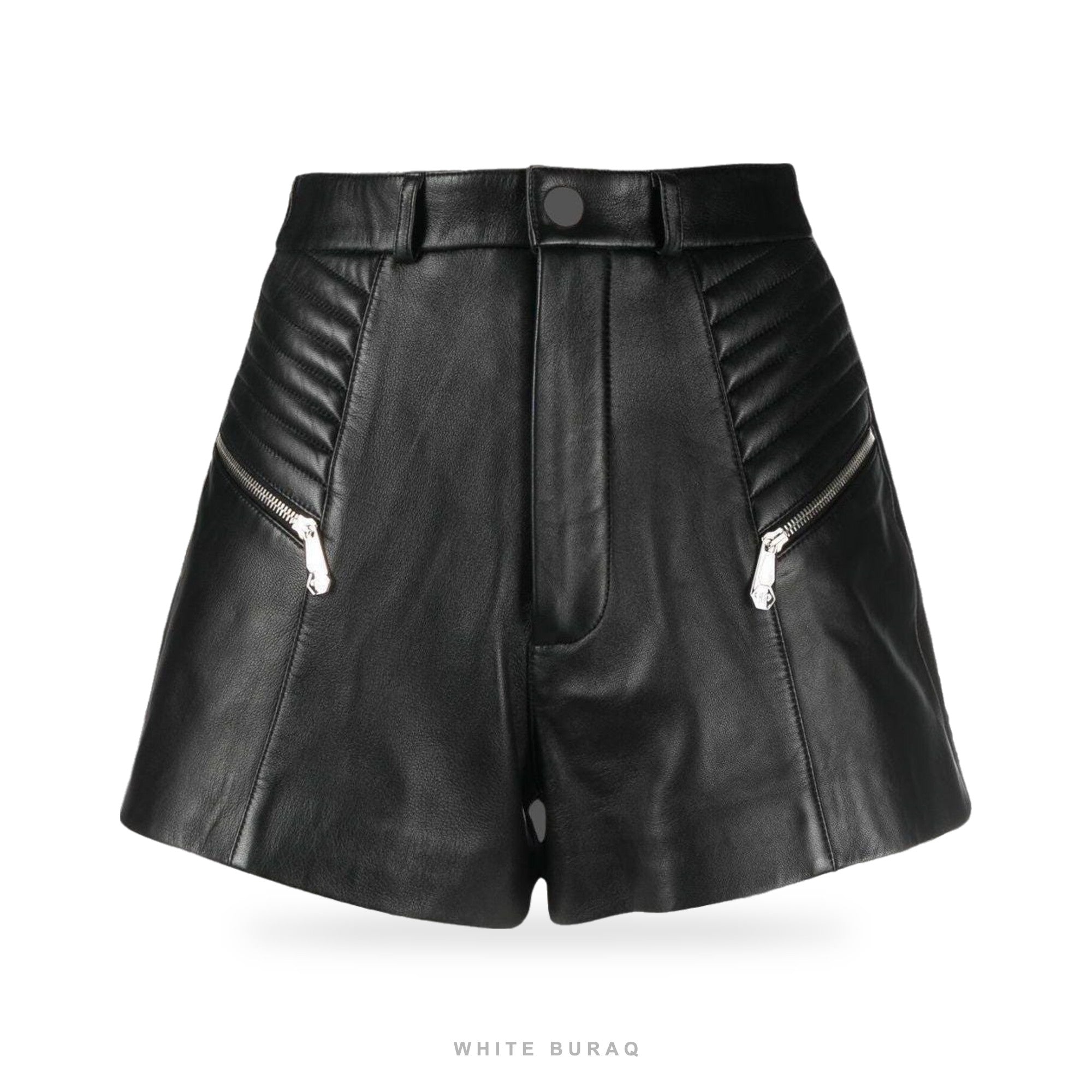 Women's Black Lambskin Leather Biker Shorts – view 3