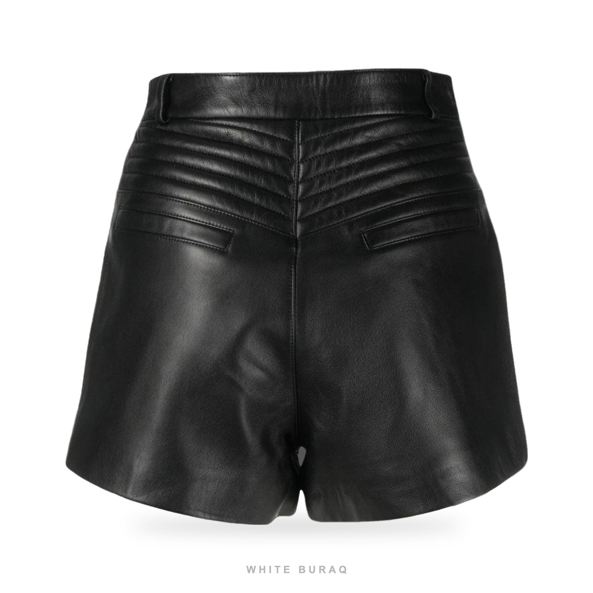 Women's Black Lambskin Leather Biker Shorts – view 4