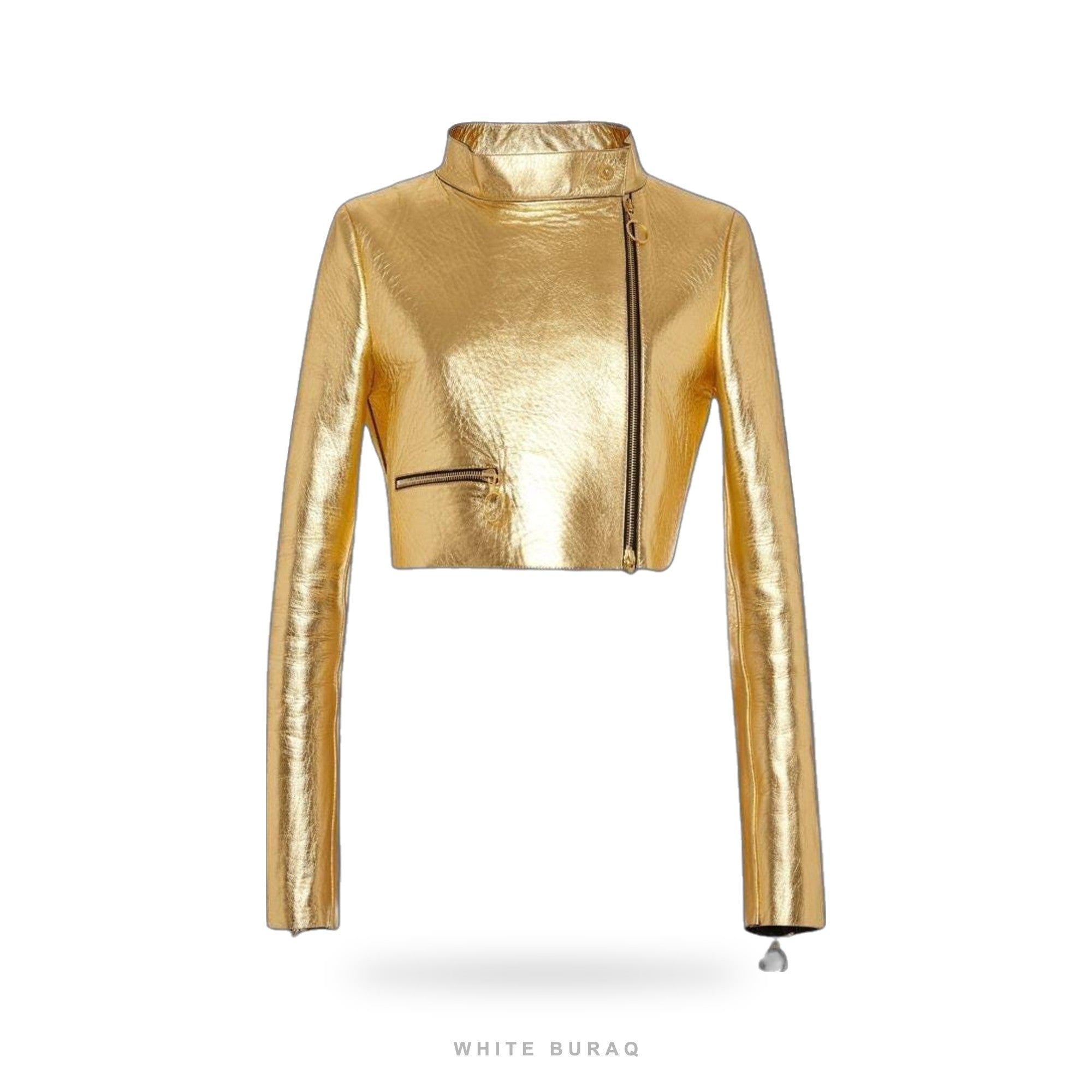Women's Metallic Gold Cropped Leather Jacket
