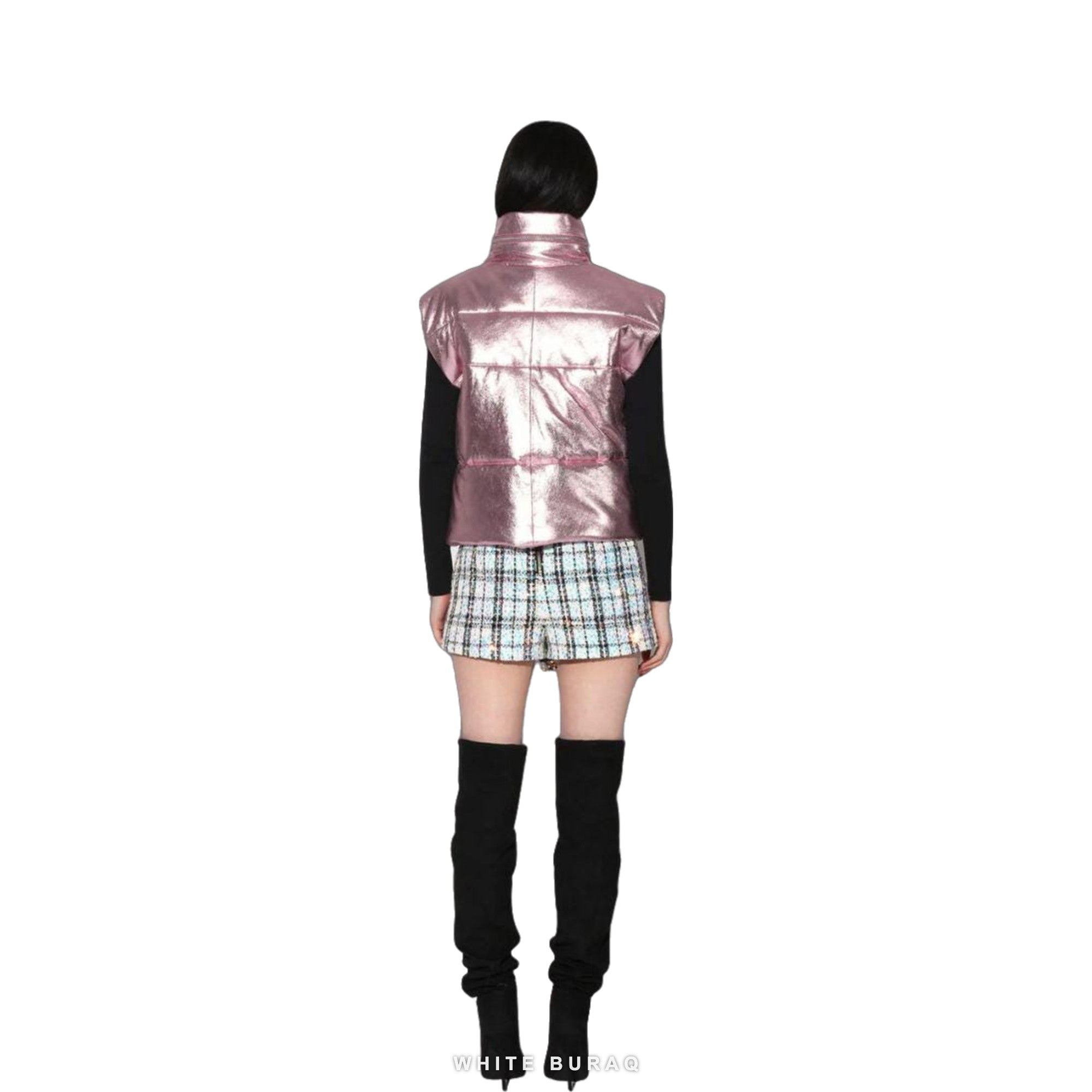 Women's Metallic Pink Leather Puffer Vest – view 2