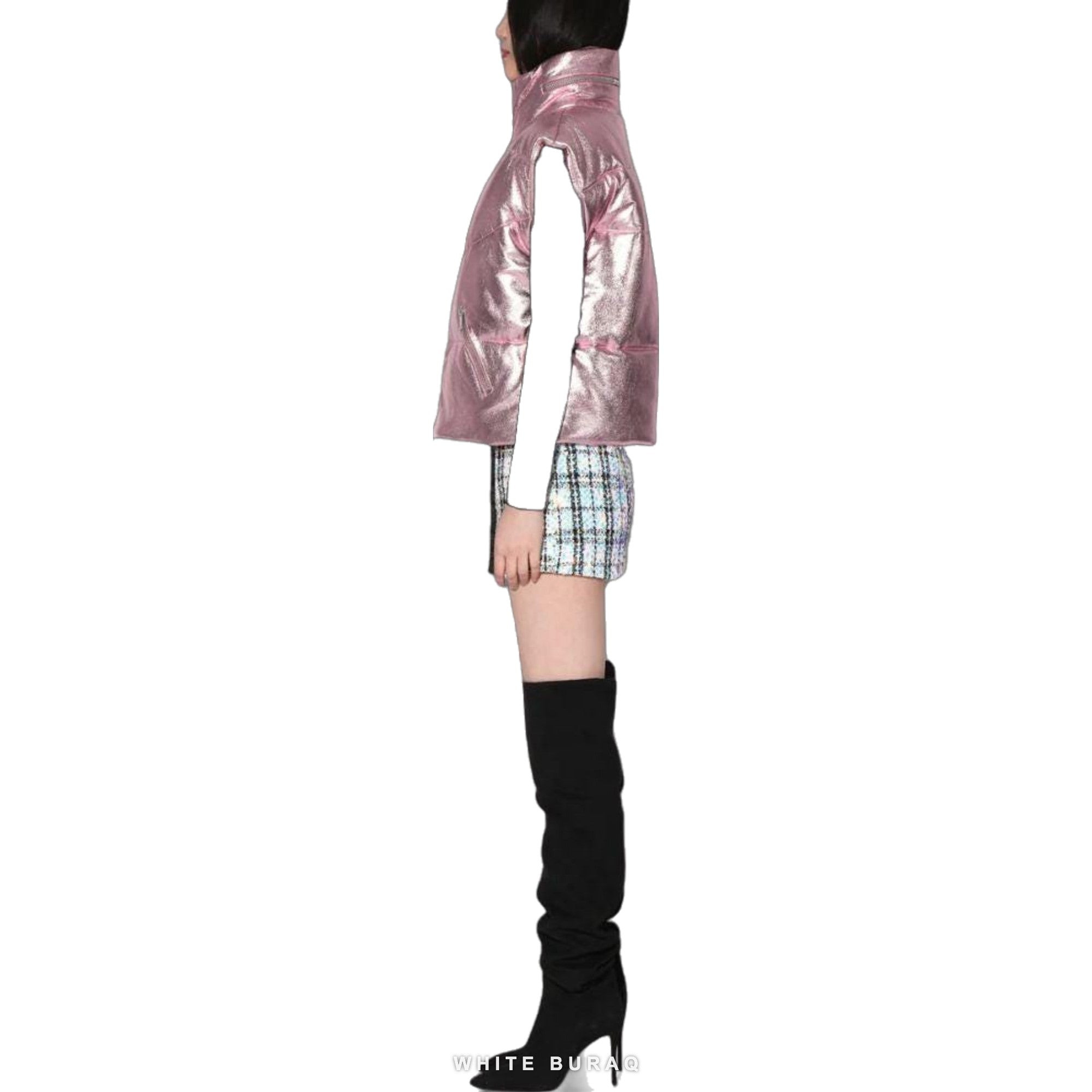 Women's Metallic Pink Leather Puffer Vest – view 3