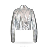 Women's Silver Metallic Cropped Leather Moto Jacket – view 2