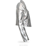 Women's Silver Metallic Cropped Leather Moto Jacket – view 3