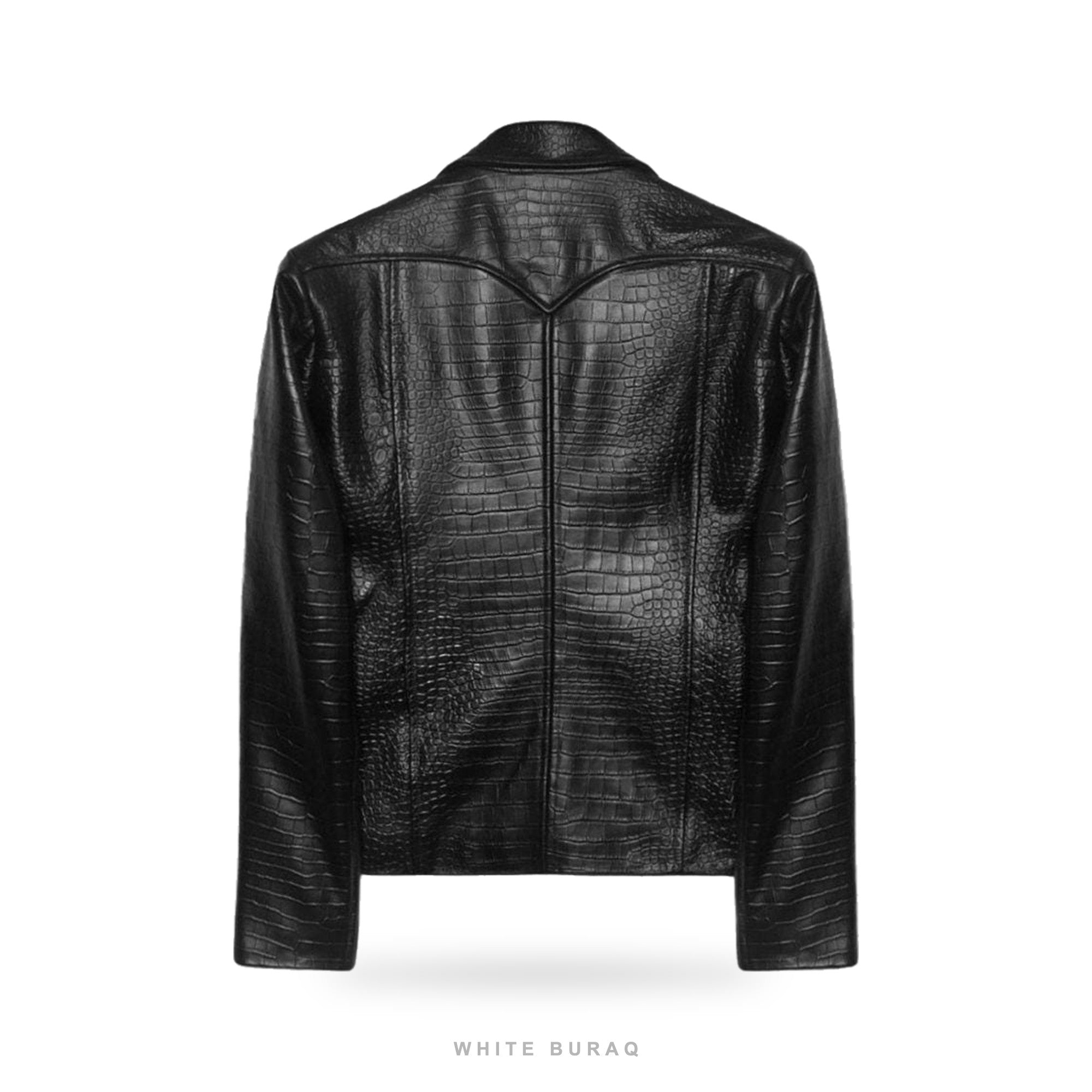 Men's Black Croc-Embossed Lambskin Leather Jacket – view 2