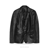 Men's Black Croc-Embossed Lambskin Leather Blazer – view 3