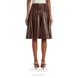 Women's Brown Leather Pleated Midi Skirt – view 2