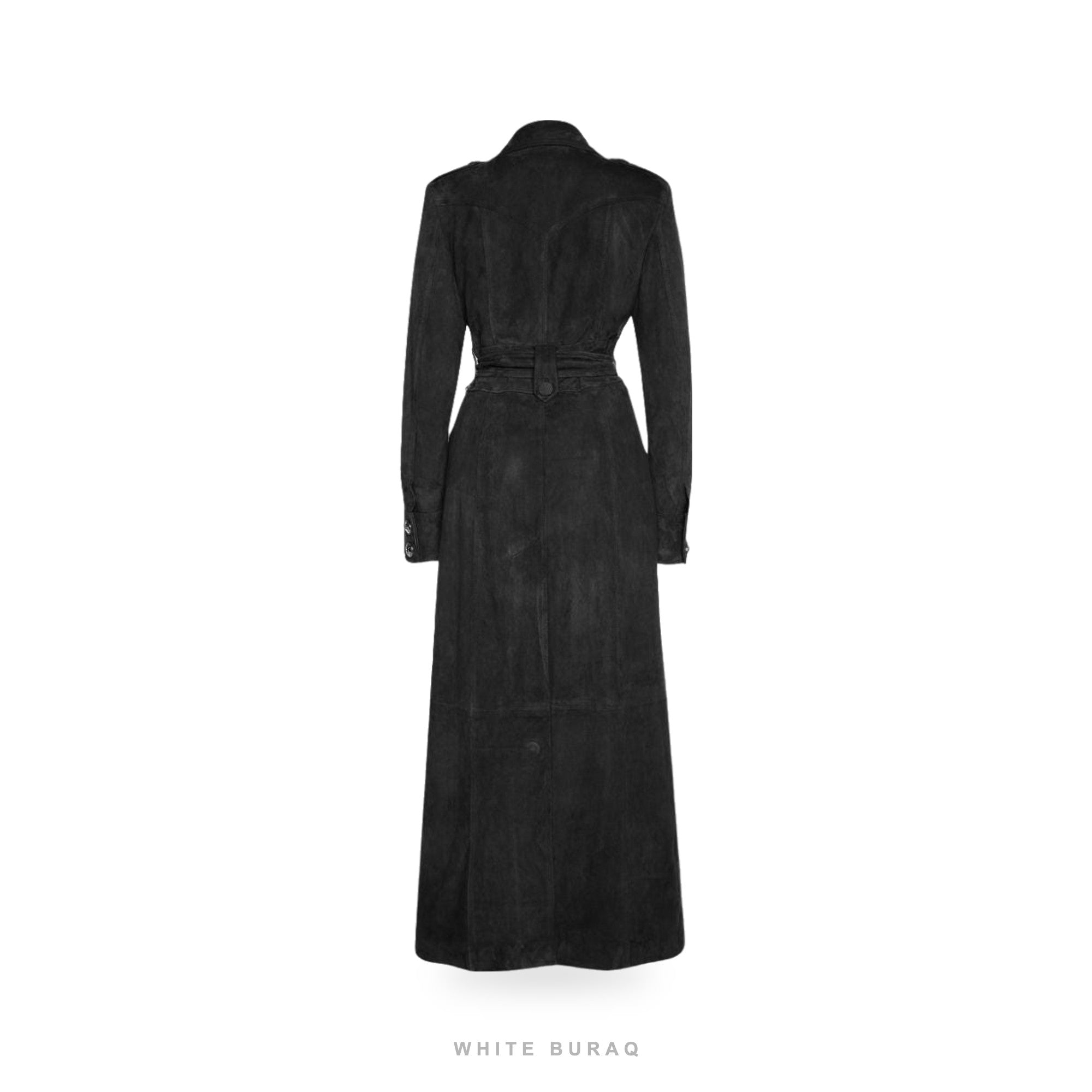 Women's Black Suede Double-Breasted Trench Coat – view 2