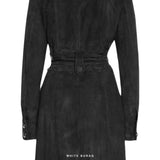 Women's Black Suede Double-Breasted Trench Coat – view 3