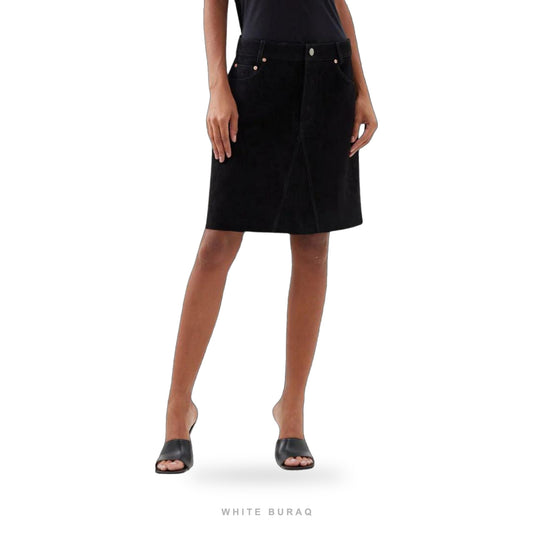 Women's Black Suede A-Line Midi Skirt