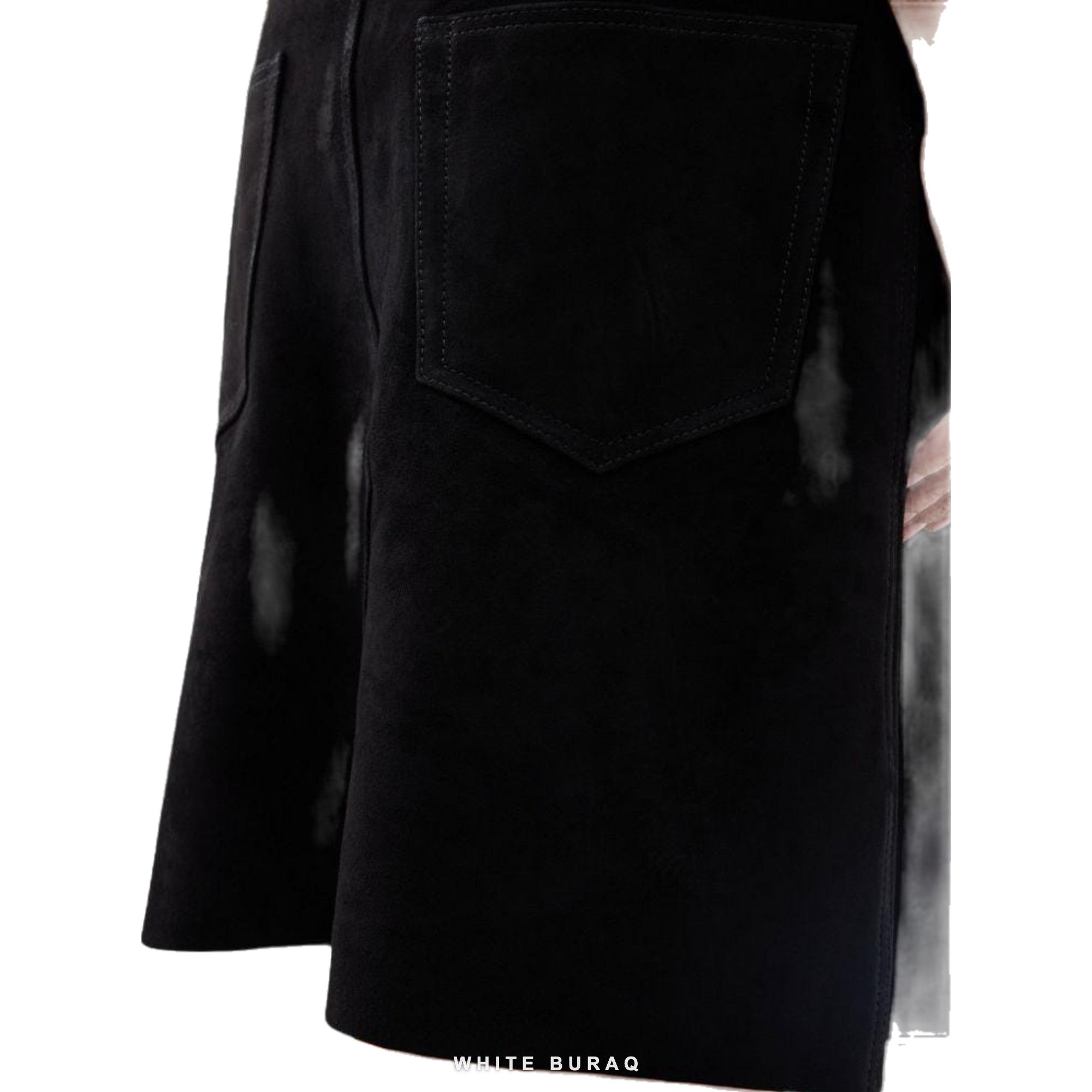 Women's Black Suede A-Line Midi Skirt – view 3