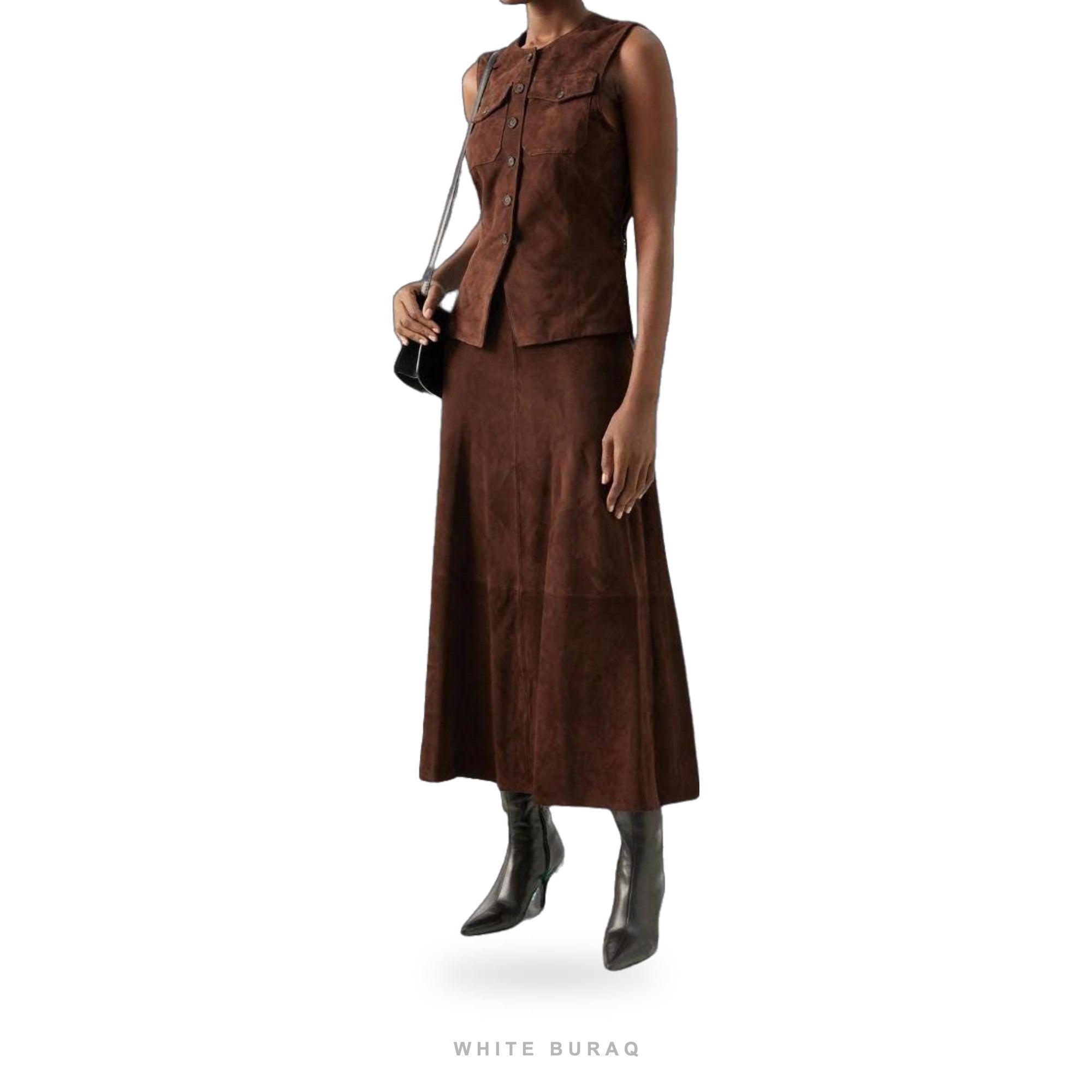 Women's Brown Suede Sleeveless Jacket – view 2
