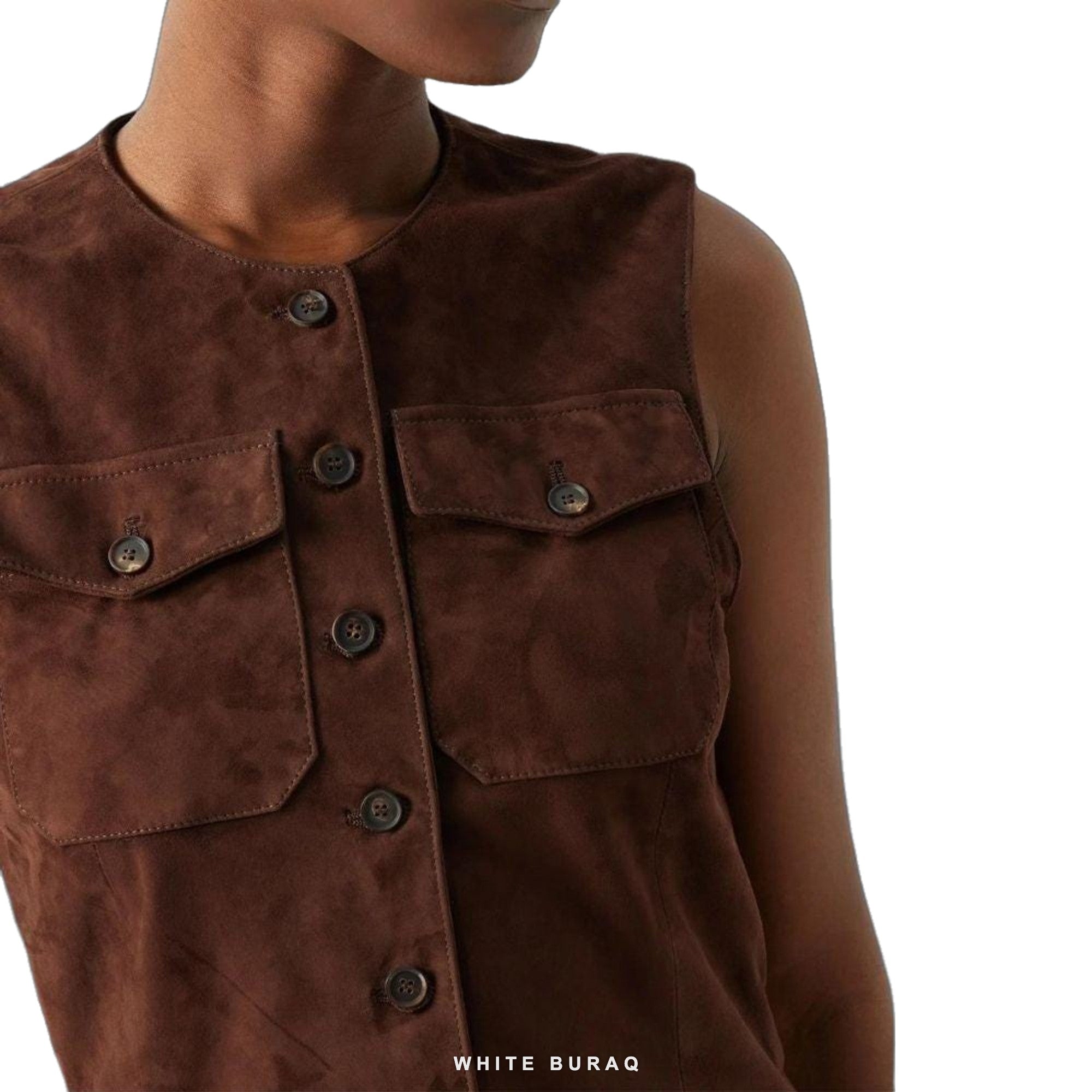 Women's Brown Suede Sleeveless Jacket – view 4