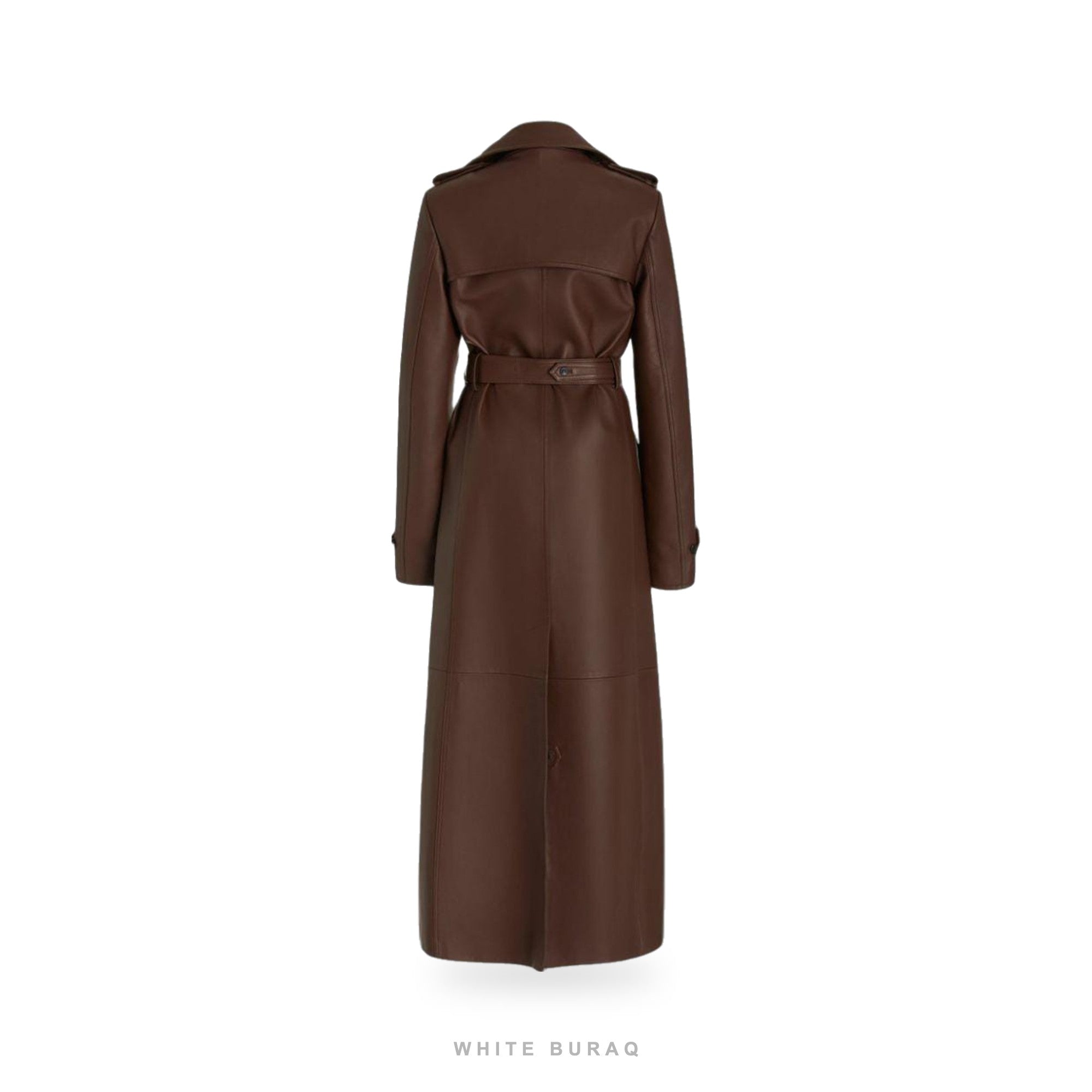Women's Brown Leather Double-Breasted Trench Coat – view 2