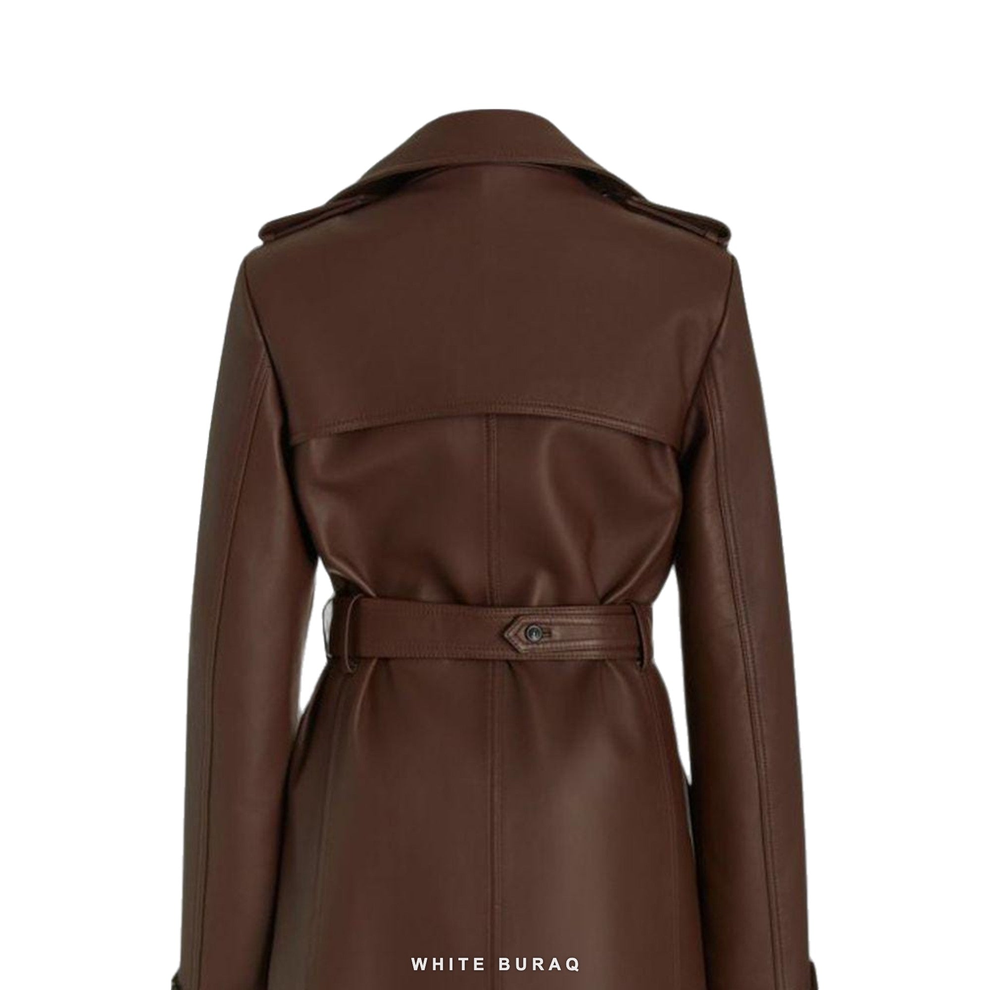 Women's Brown Leather Double-Breasted Trench Coat – view 3