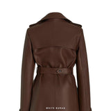 Women's Brown Leather Double-Breasted Trench Coat – view 3