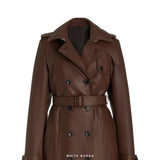 Women's Brown Leather Double-Breasted Trench Coat – view 4