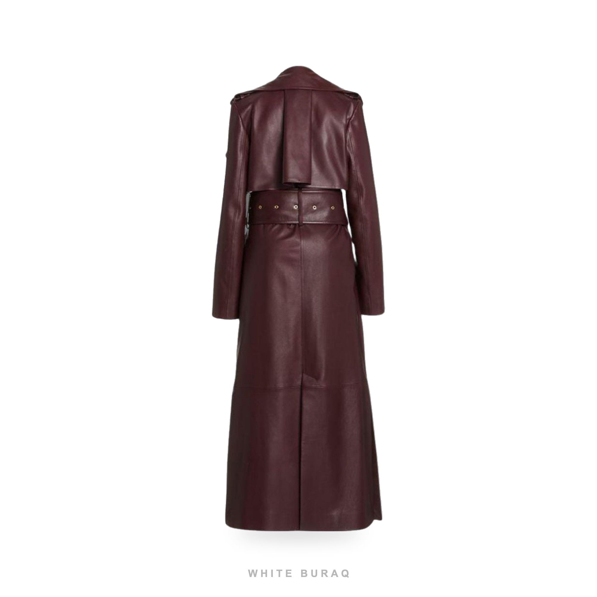Women's Burgundy Leather Double-Breasted Trench Coat – view 2