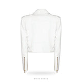Women's White Lambskin Leather Biker Jacket with Gold Zips – view 2