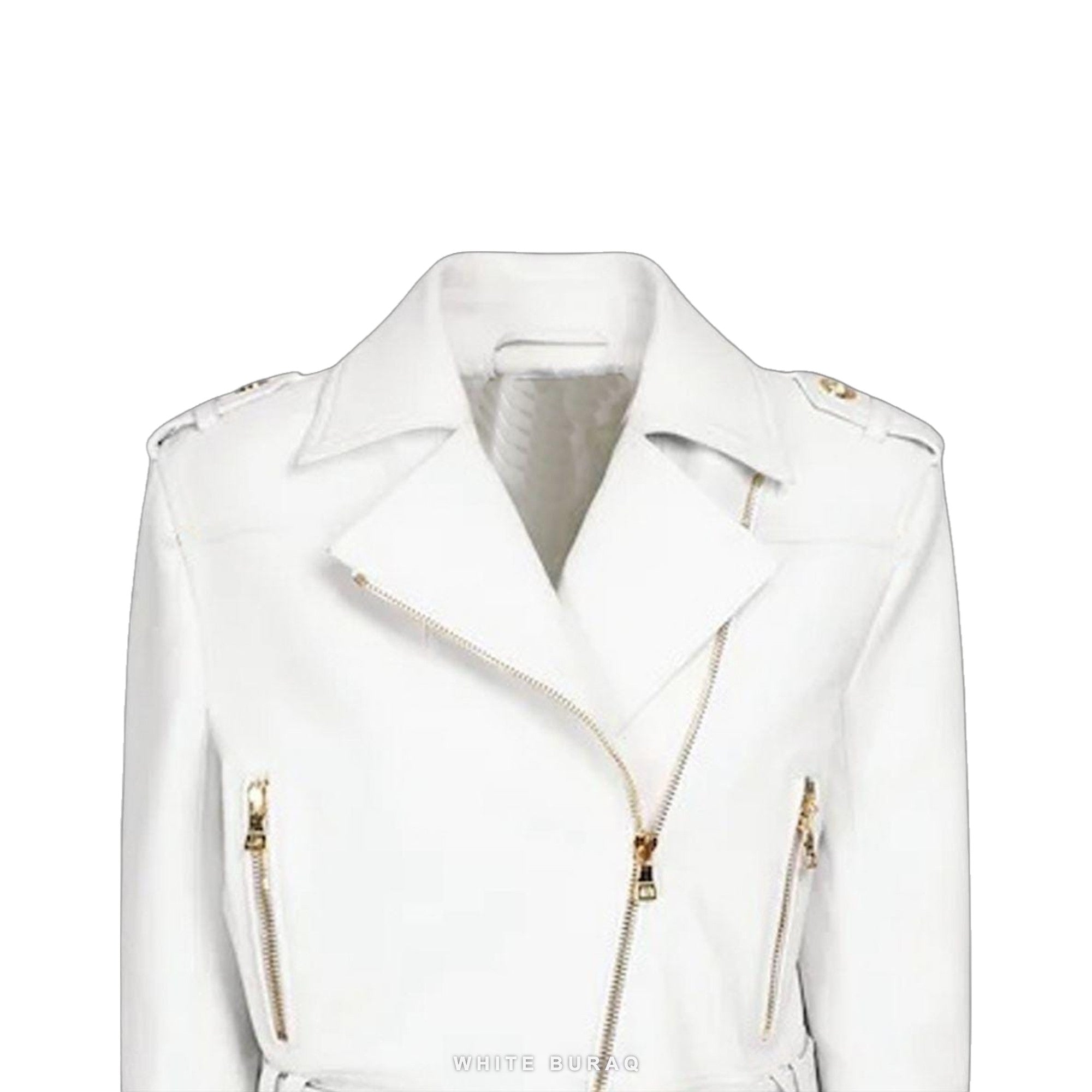 Women's White Lambskin Leather Biker Jacket with Gold Zips – view 3