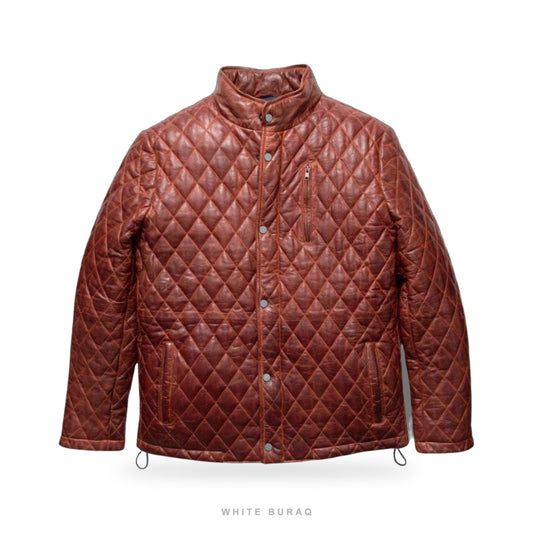 Men's Brown Quilted Lambskin Leather Bomber Jacket