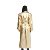 Women's Gold Metallic Leather Double-Breasted Trench Coat – view 2