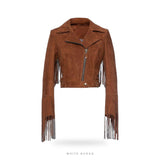 Women's Brown Suede Fringe Cropped Biker Jacket