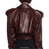 Women's Burgundy Lambskin Cropped Biker Jacket – view 2