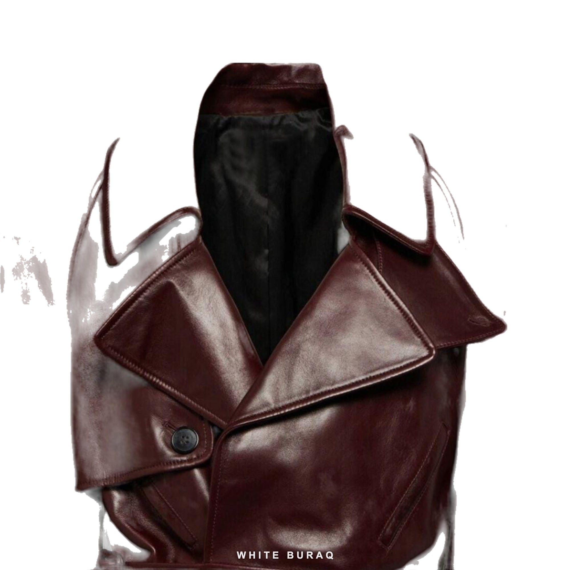 Women's Burgundy Lambskin Cropped Biker Jacket – view 3