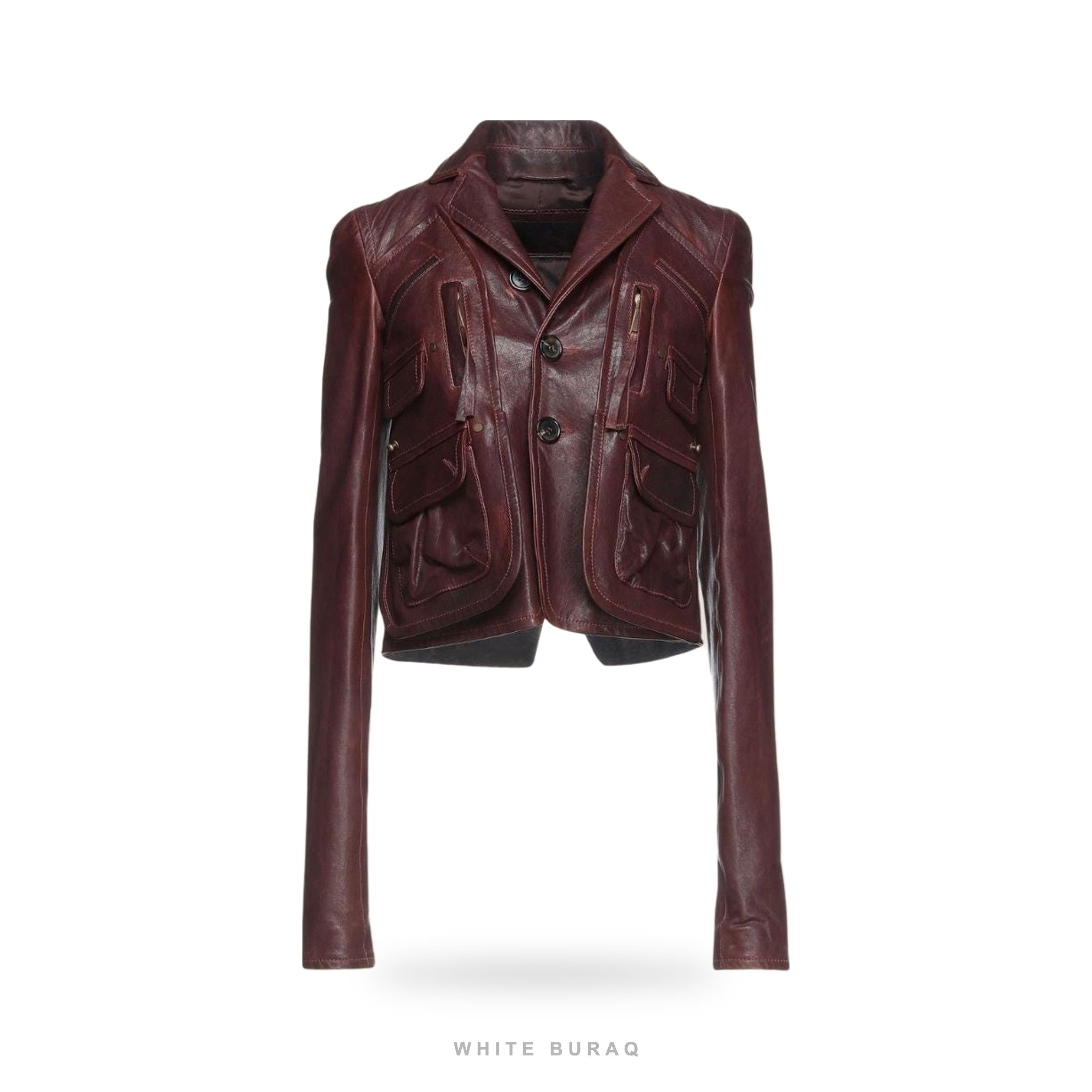 Women's Burgundy Cropped Sheepskin Leather Jacket