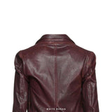 Women's Burgundy Cropped Sheepskin Leather Jacket – view 4