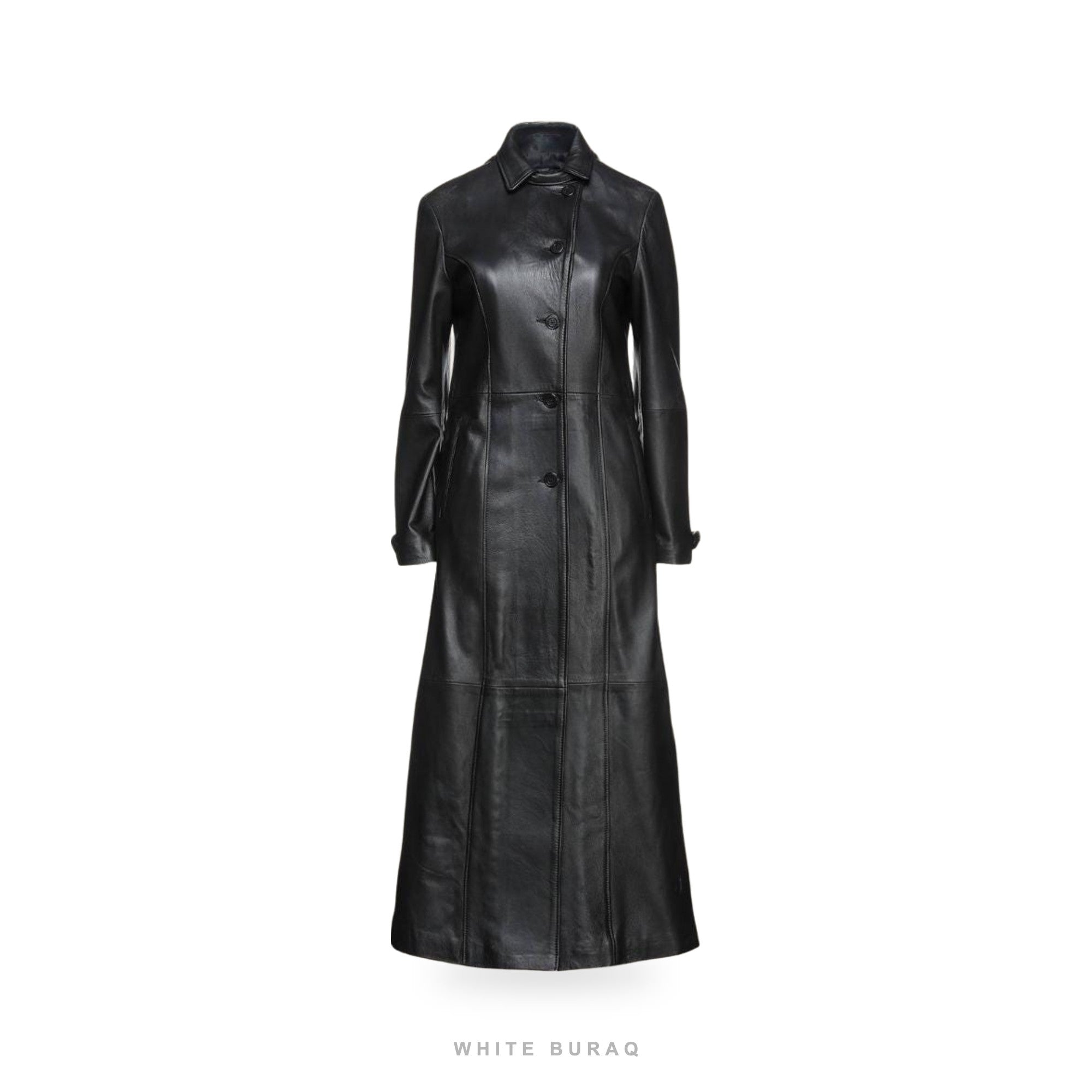 Women's Full-Length Black Leather Trench Coat