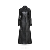 Women's Full-Length Black Leather Trench Coat