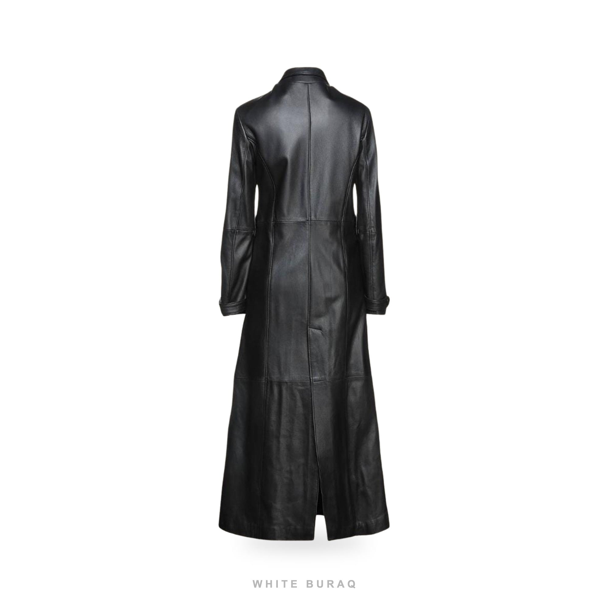 Women's Full-Length Black Leather Trench Coat – view 2