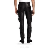 Men's Slim Black Leather Cargo Pants – view 2