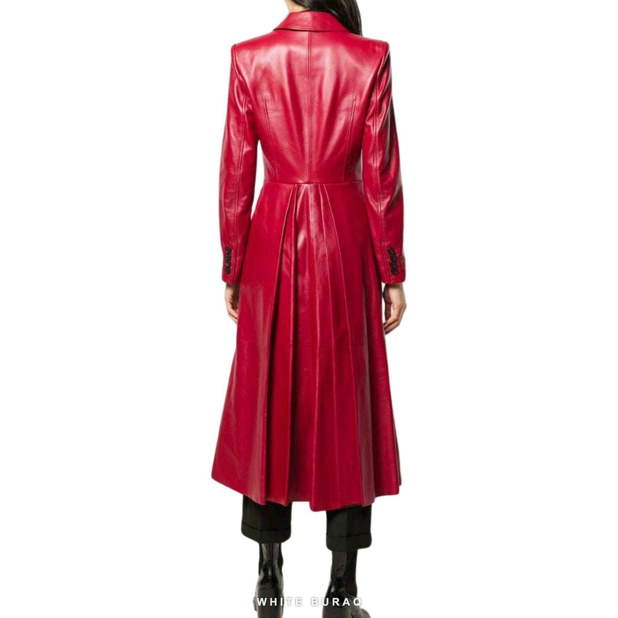 Women's Red Sheepskin Leather Long Trench Coat – view 2