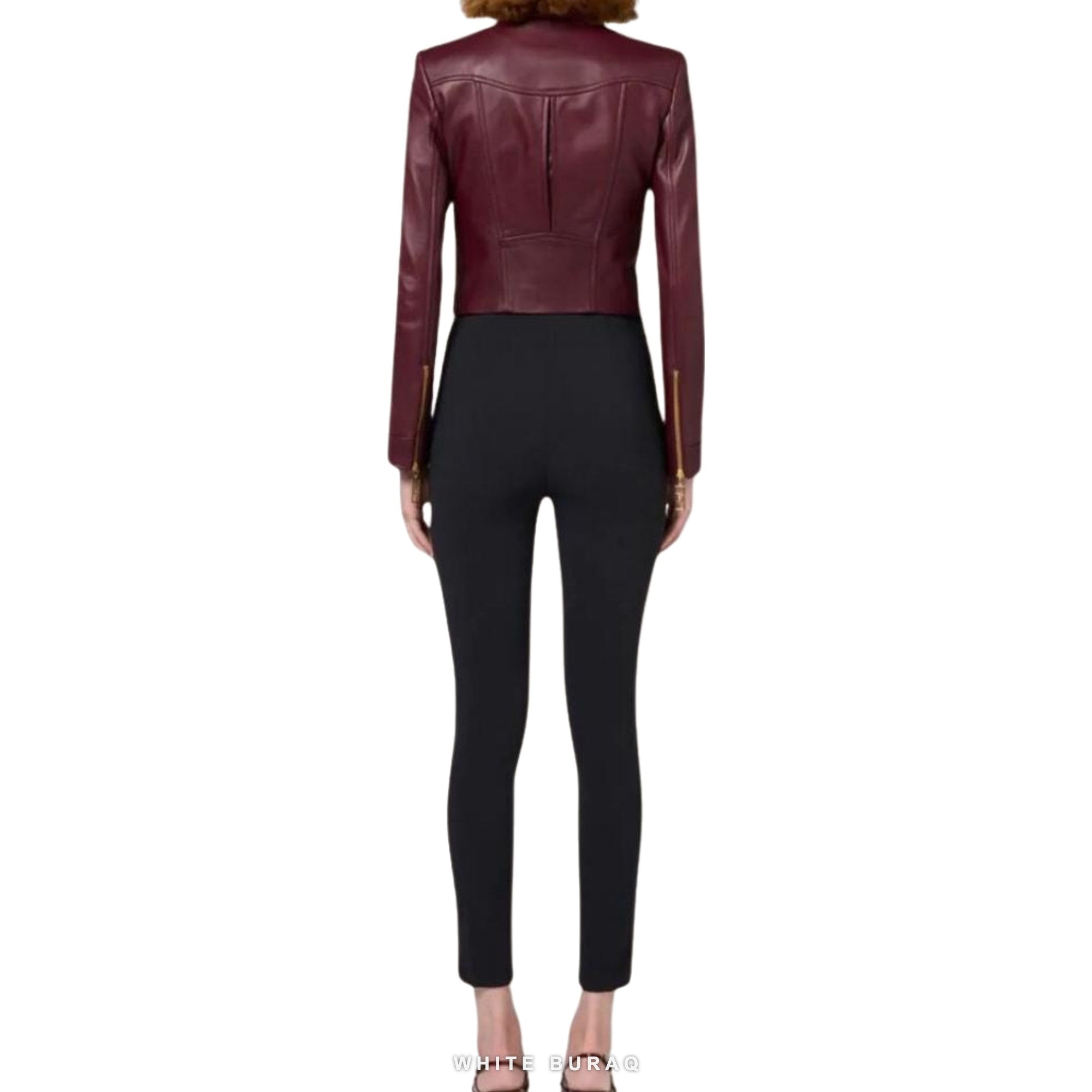 Women's Burgundy Sheepskin Cropped Peplum Jacket – view 2