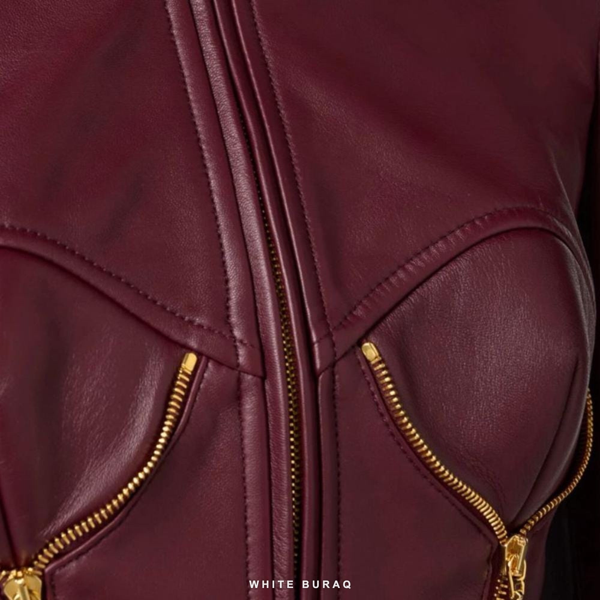 Women's Burgundy Sheepskin Cropped Peplum Jacket – view 3