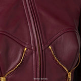 Women's Burgundy Sheepskin Cropped Peplum Jacket – view 3