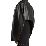 Women's Black Sheepskin Cropped Jacket with Sculptural Sleeves – view 2