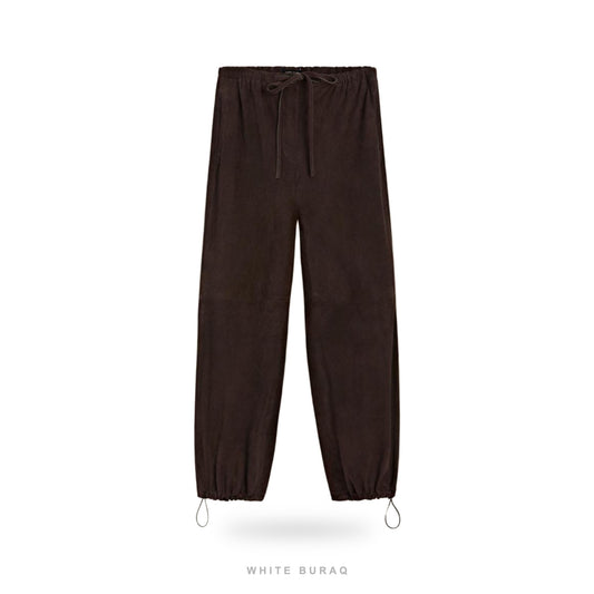 Women's Brown Suede Drawstring Trousers