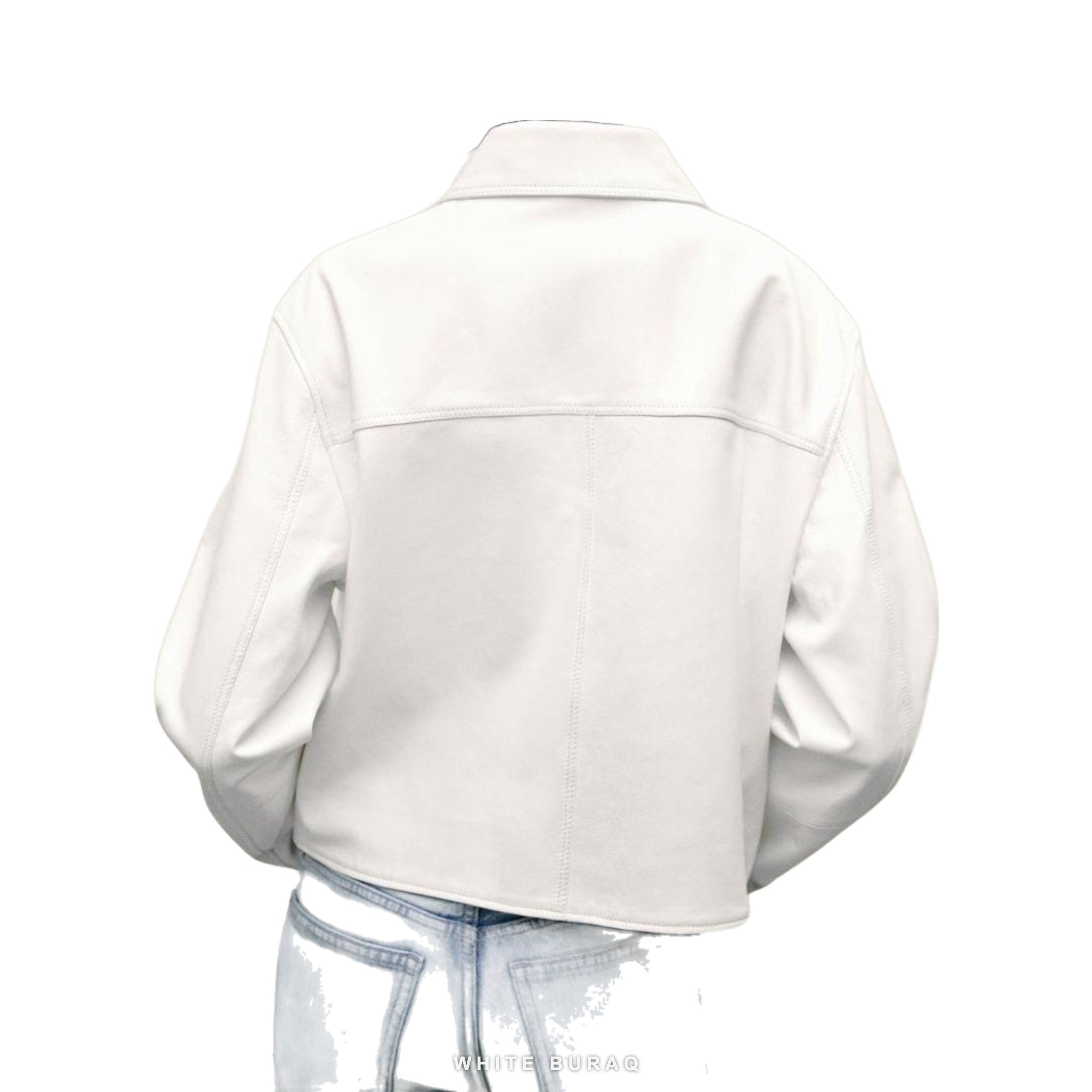 Women's White Cropped Nappa Leather Button-Up Jacket – view 2