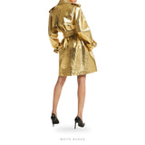 Women's Metallic Gold Leather Midi Trench Coat – view 4