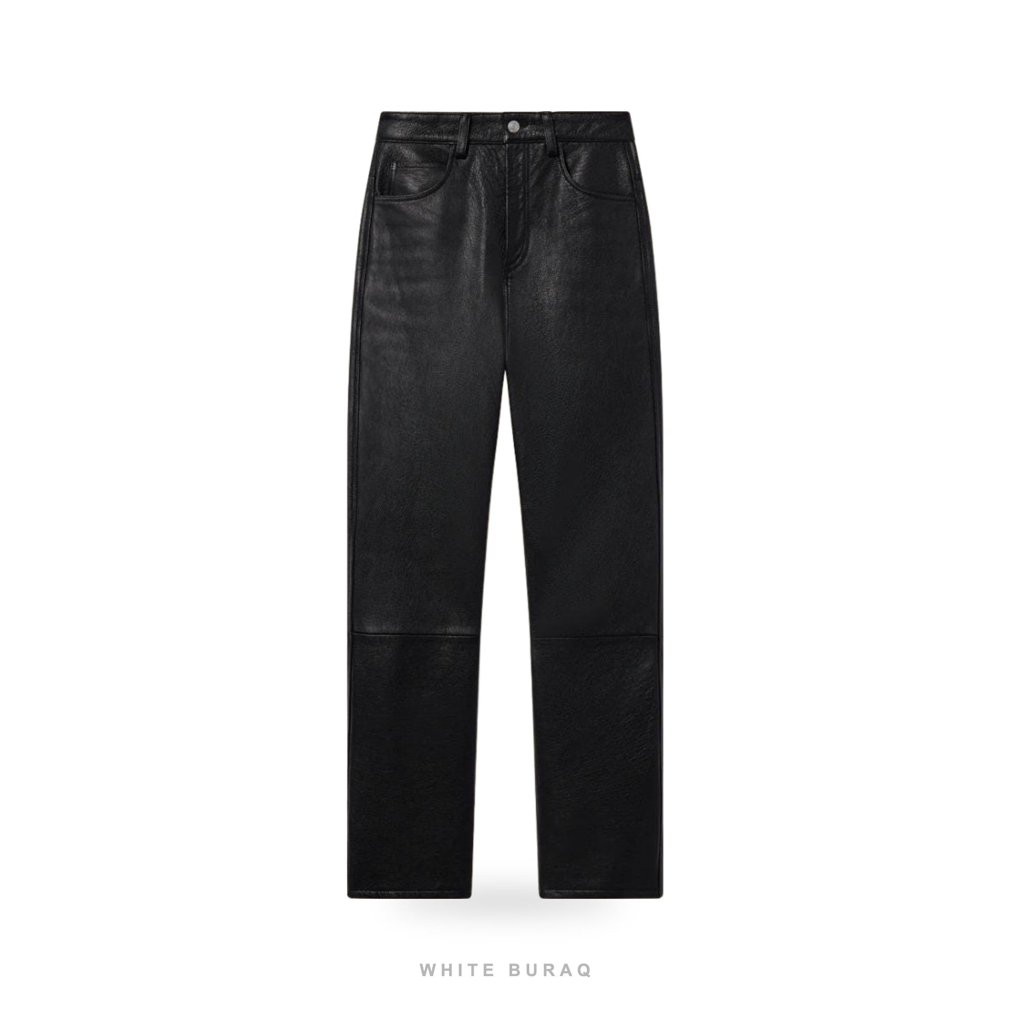 Women's Black Lambskin Leather Straight-Leg Pants