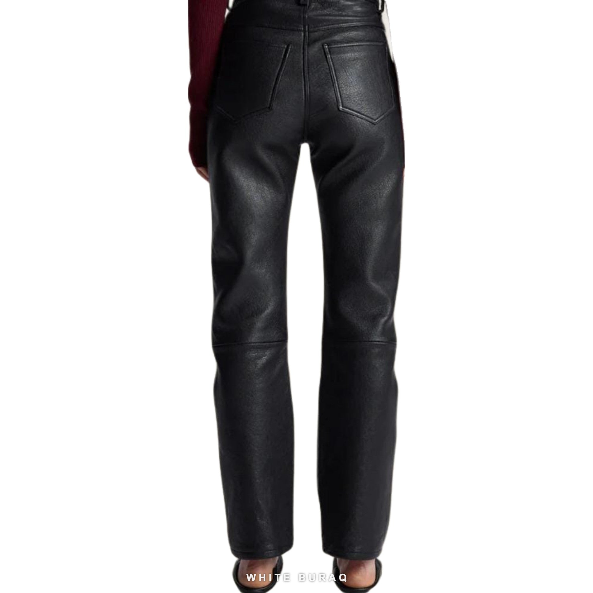 Women's Black Lambskin Leather Straight-Leg Pants – view 2