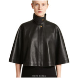 Women's Black Nappa Leather High-Neck Capelet
